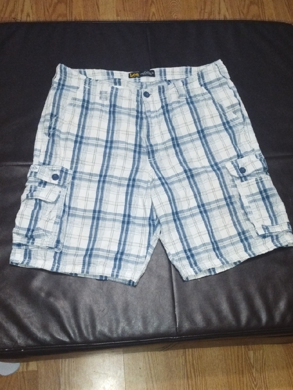 Lee White and Blue Plaid Cargo Shorts